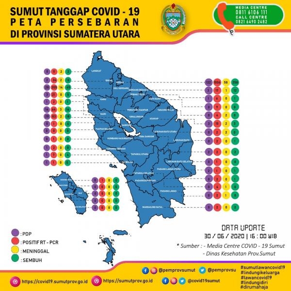 Peta Persebaran 30 Juni di Provinsi Sumatera Utara 